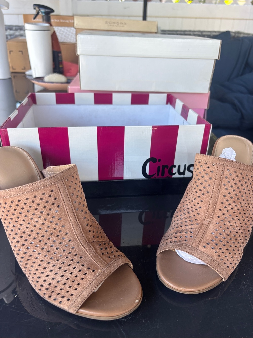 Circus by Sam Edelman Tan Perforated Open-Toe Mule